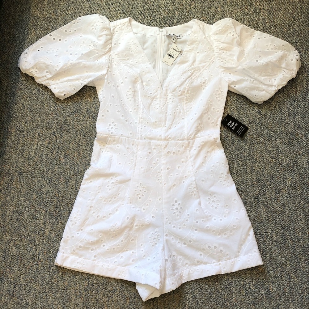 Eyelet Lace Puff Sleeve Romper XS